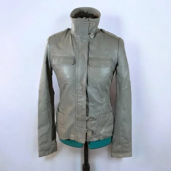 Danier Gray Leather Motorcycle Jacket - Size 2XS - Picture 1 of 11